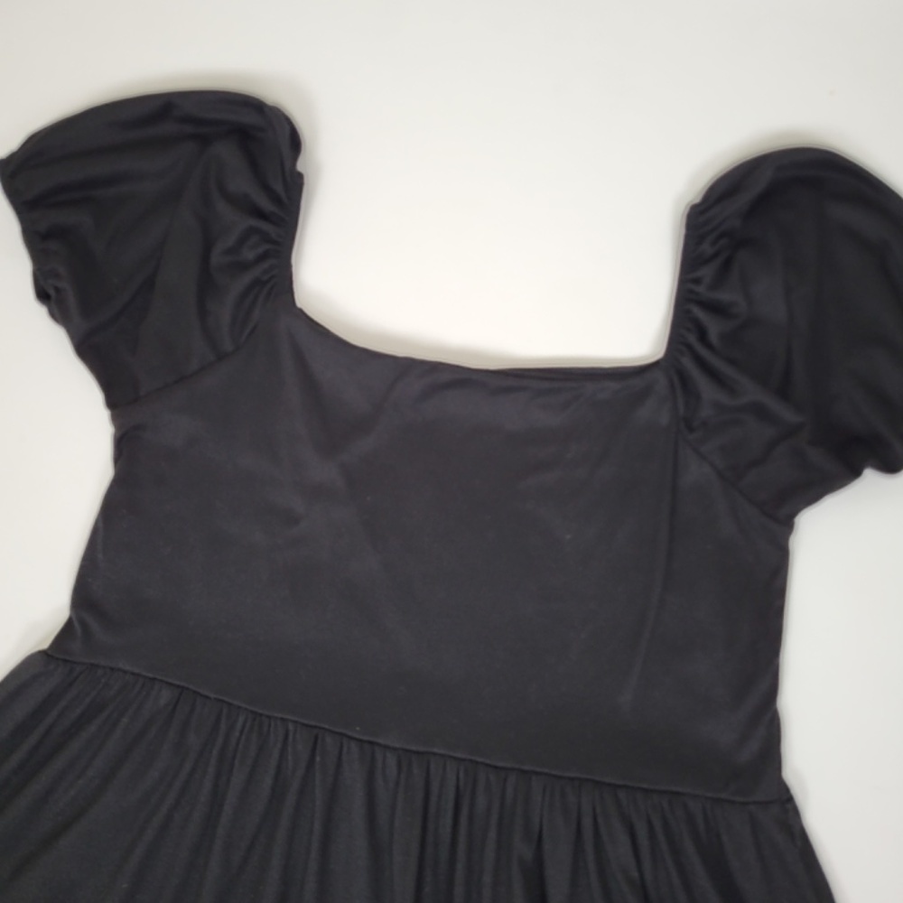 Black Mini Puff Sleeve Dress Milkmaid Peasant Size XL - Picture 9 of 10